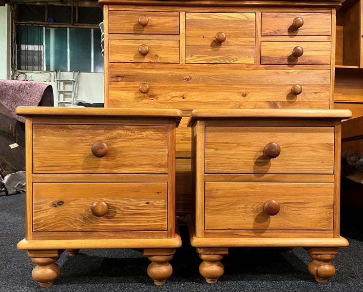 Stunning ROBERT GRICE Solid Rimu Bedside Table x 2, RESTORED Carousel 1