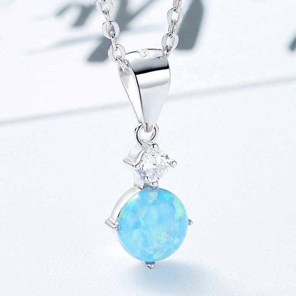 Silver Crystal Opal Necklace "Greer" (Blue) Carousel 1