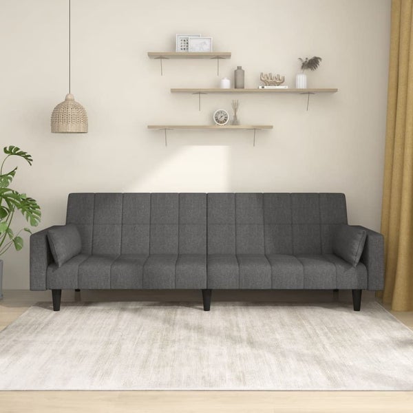 2-seater Sofa Bed with Two Pillows Dark Grey Fabric Tipnta Carousel 1