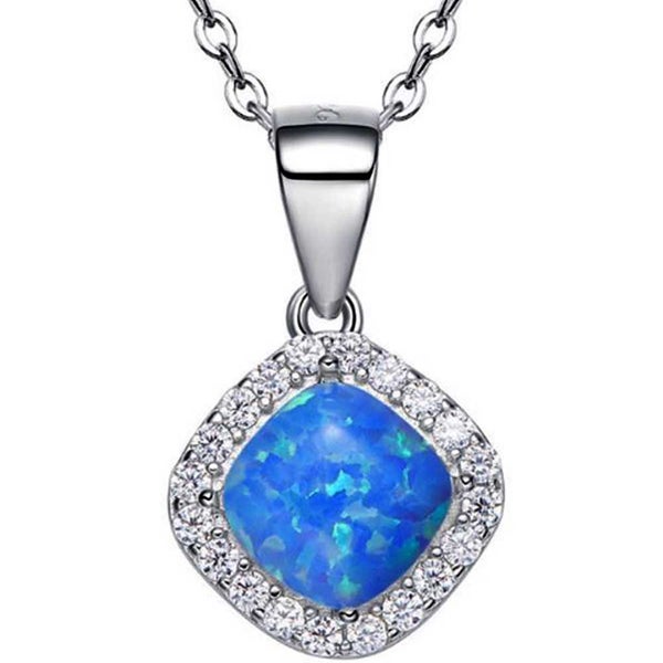 925 Sterling Silver Crystal Opal Necklace "Charisse" (Blue) Carousel 1