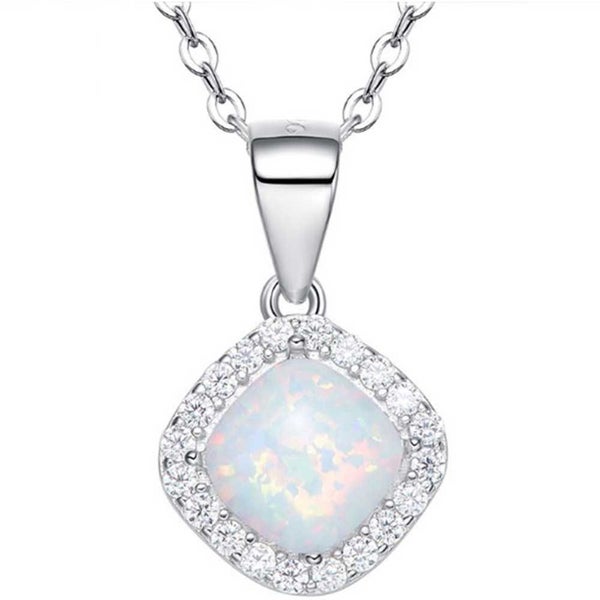 925 Sterling Silver Crystal Opal Necklace "Charisse" (White) Carousel 1
