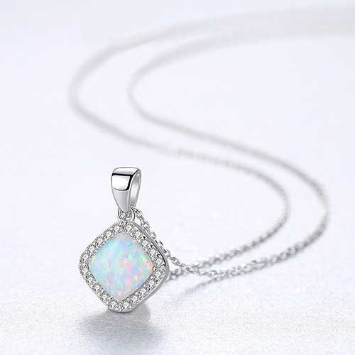925 Sterling Silver Crystal Opal Necklace "Charisse" (White) Carousel 2