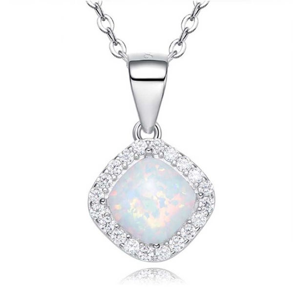 925 Sterling Silver Crystal Opal Necklace "Charisse" (White) Carousel 5