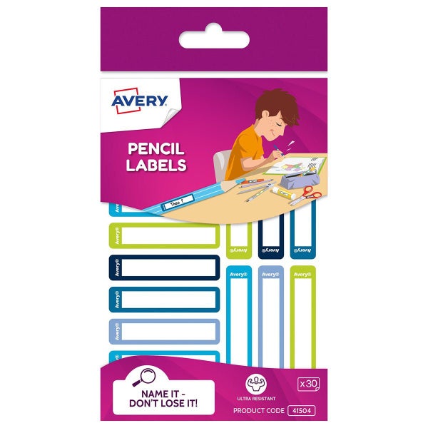 Avery Kids Pencil Labels Blue/Green 30 Pack Carousel 1