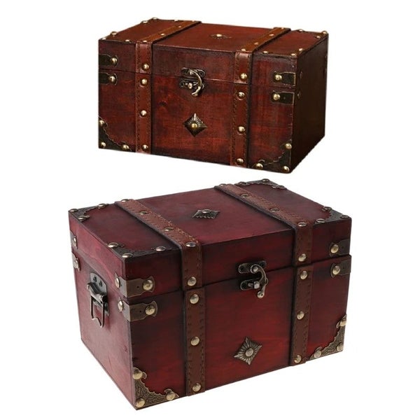 Treasure Chest Vintage Wooden Storage Box Antique Style Jewelry Organizer CHK29M Carousel 1