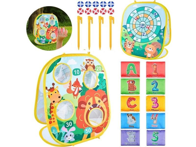 3 In 1 Throwing Bean Bag Sticky Balls Toss Puzzle Grid Foldable Game For Kids Carousel 1