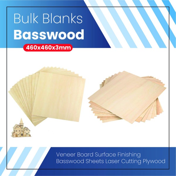 Bulk Blanks- Basswood Plywood 460x460x3mm Sheets for Laser Engraving (30 pcs) Carousel 1