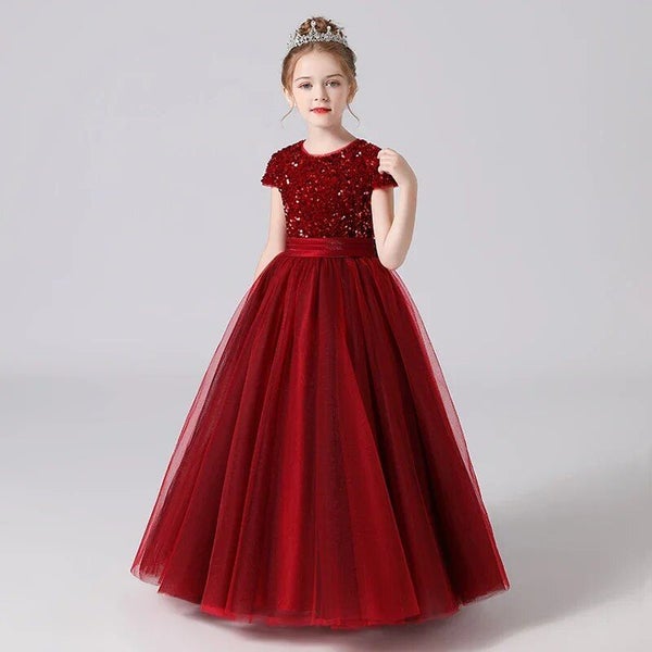 Dideyttawl Customized Sparkly Sequin Short Sleeve Flower Girl Dress Tulle Kid Carousel 1