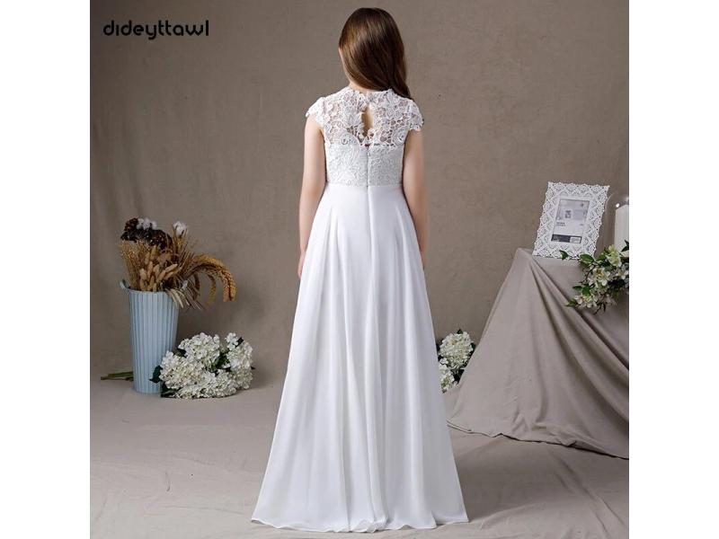 Customized Lace Chiffon Dress For Girl's First Communion A Line Bridesmaid Gown Carousel 1
