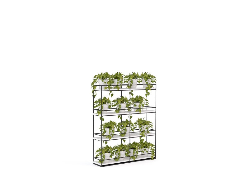 Knight's Cubit 1100mm High Planter Wall, Black Powdercoated Frame, White Shelf Carousel 2