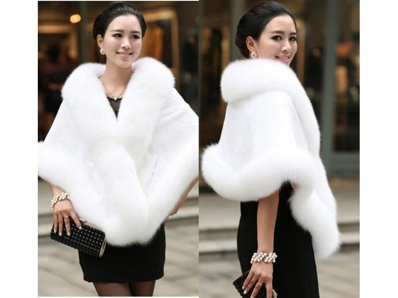 Big Bridal Faux Fur Wraps Winter Wedding Coat Warm Shawls Outerwear White Black Carousel 2