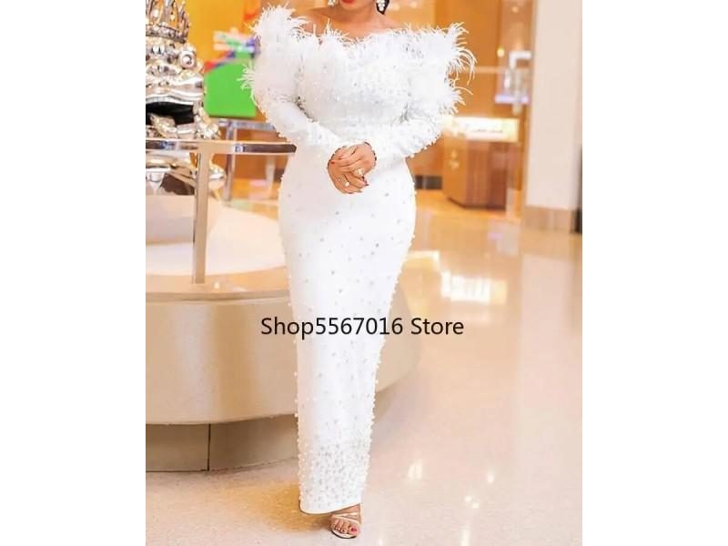 S-5XL Women's Spring Autumn Long Sleeve White Plus Size African Dress Carousel 1