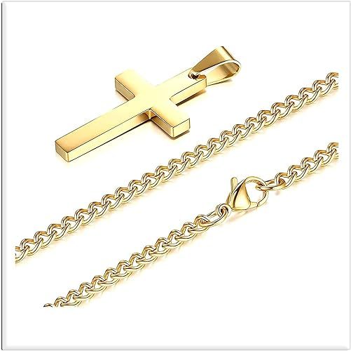 Mens Titanium Steel Cuban Link Chain with Cross Pendant in 14K Gold - SALE! Carousel 2