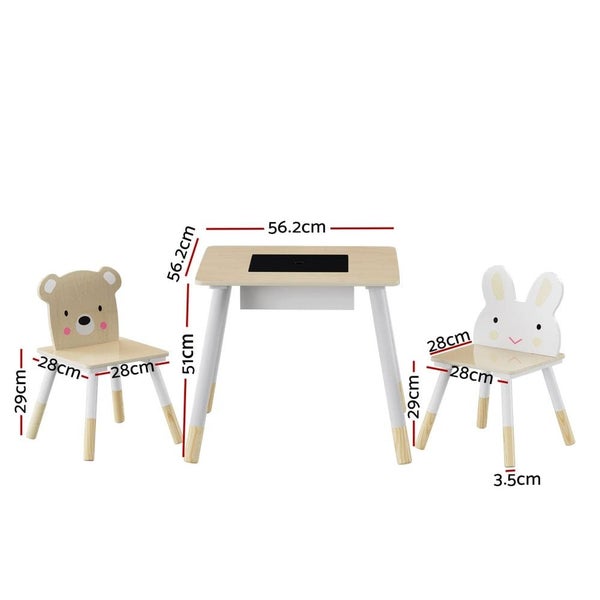 3pcs Kids Table and Chairs Set Activity Desk Chalkboard Toy Hidden Storage Carousel 2