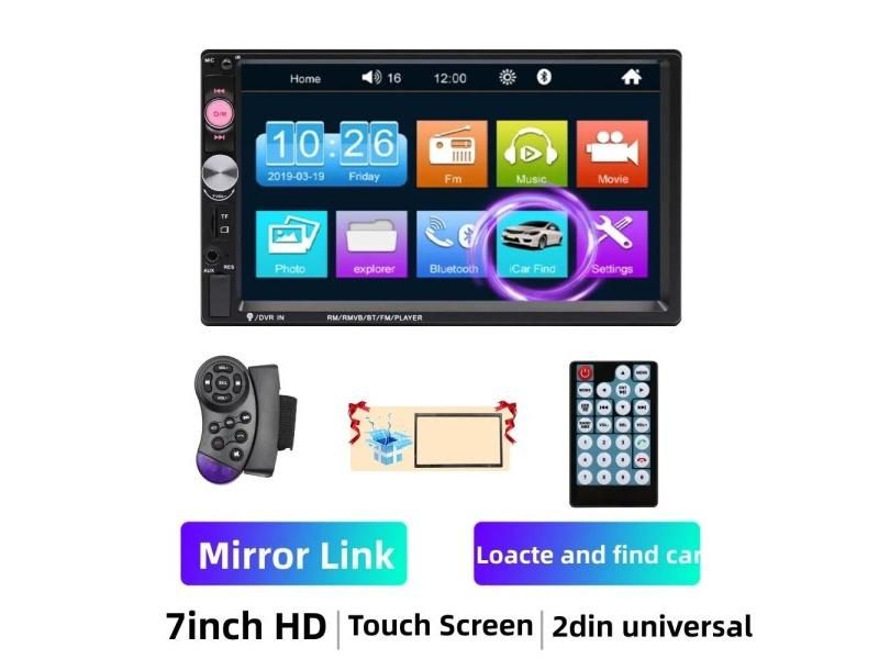 2 Din Car Radio With Bluetooth 7" Display MP5 USB SD FM Stereo Mirror Link Carousel 1