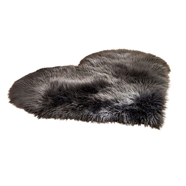 Heart Shaped Rug Shaggy Floor Soft Faux Fur Home Bedroom Hairy Carpet-Light Grey Carousel 1
