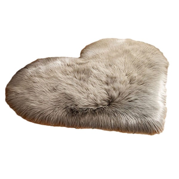 Heart Shaped Rug Shaggy Floor Soft Faux Fur Home Bedroom Hairy Carpet-Light Grey Carousel 1