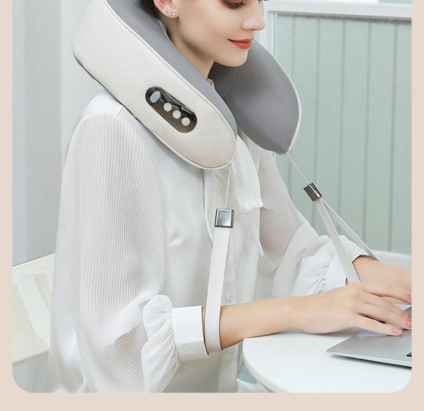U-shaped Massage Pillow Neck Protection Electric Hot Compress Neck Massager Blue Carousel 4