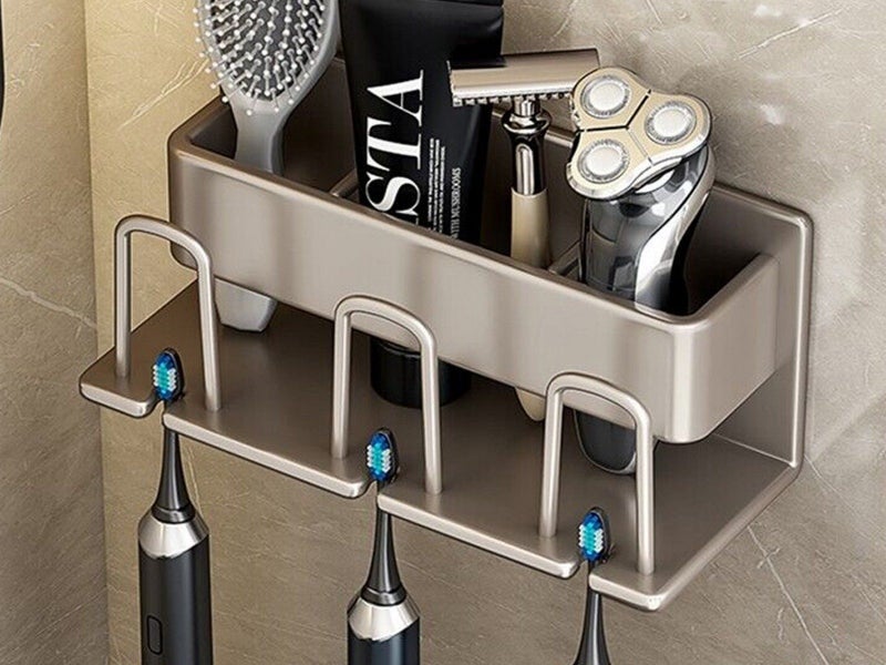 Space Metal Toothbrush Holder Bathroom Wall Mounted Rack with Cups - ST2 Carousel 1
