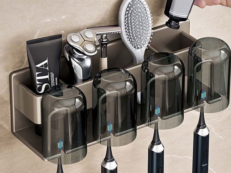 Space Metal Toothbrush Holder Bathroom Wall Mounted Rack with Cups - ST3 Carousel 5