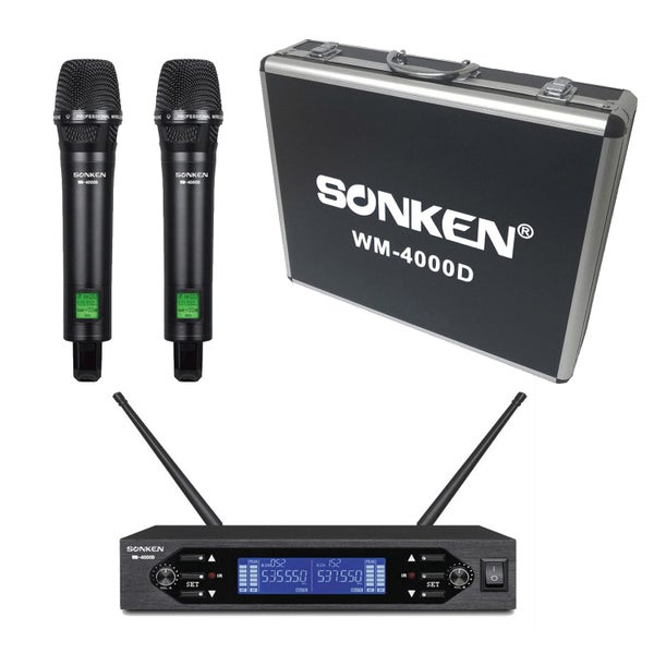 Sonken WM-4000D - PRO 200 Channel UHF Wireless Microphones (2) and Receiver U... Carousel 1