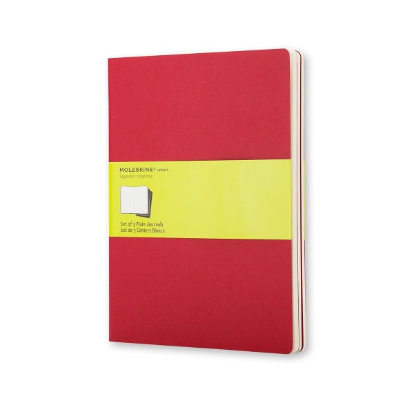 Moleskine Cahier Journal, 190mm x 250mm XL Size, Plain, Cranberry Red, 3 Pack Carousel 1