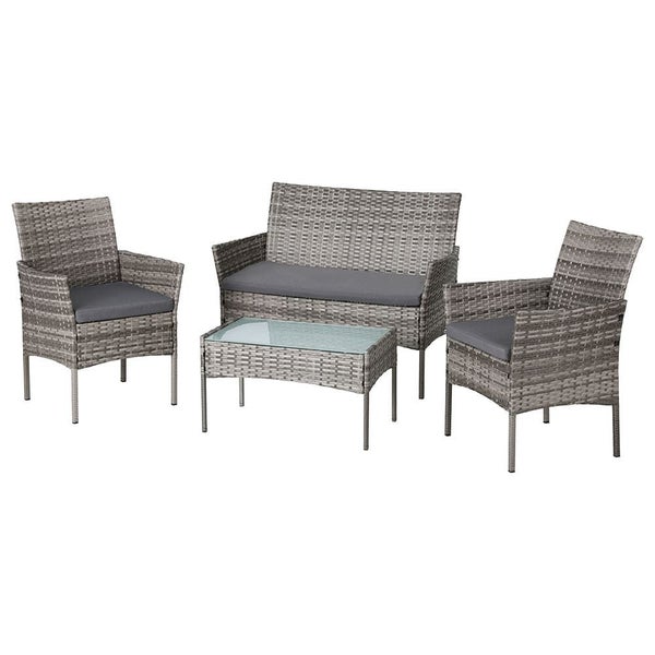 4 Seater Outdoor Sofa Set Wicker Setting Table Chair Furniture Grey Carousel 1