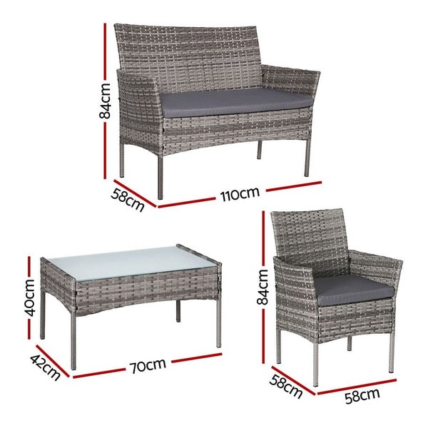 4 Seater Outdoor Sofa Set Wicker Setting Table Chair Furniture Grey Carousel 2