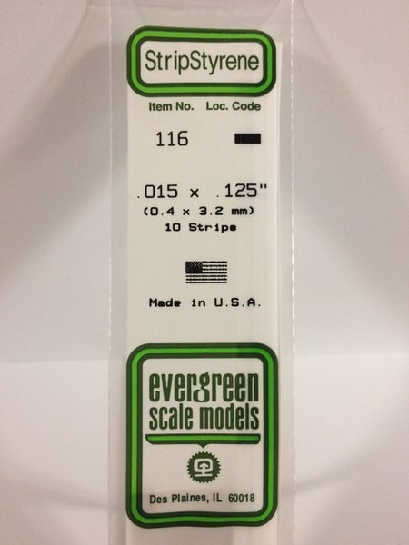 Evergreen 116 .015" X .125" Strip Polystyrene (10 strips) Carousel 1
