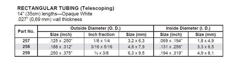 Evergreen 258 4.8mm (.188") Rectangular Tubing Polystyrene (2 pieces) Carousel 3