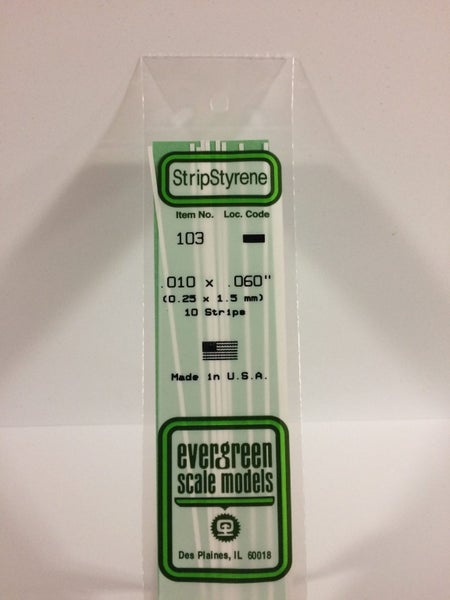 Evergreen 103 .010" X .060" Strip Polystyrene (10 strips) Carousel 1