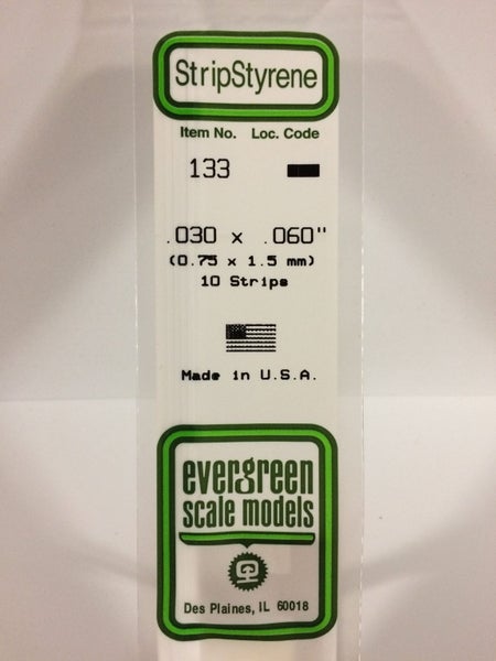 Evergreen 133 .030" X .060" Strip Polystyrene (10 strips) Carousel 1