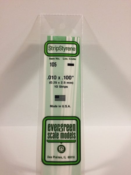 Evergreen 105 .010" X .100" Strip Polystyrene (10 strips) Carousel 1