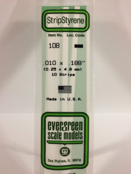 Evergreen 108 .010" X .188" Strip Polystyrene (10 strips) Carousel 1