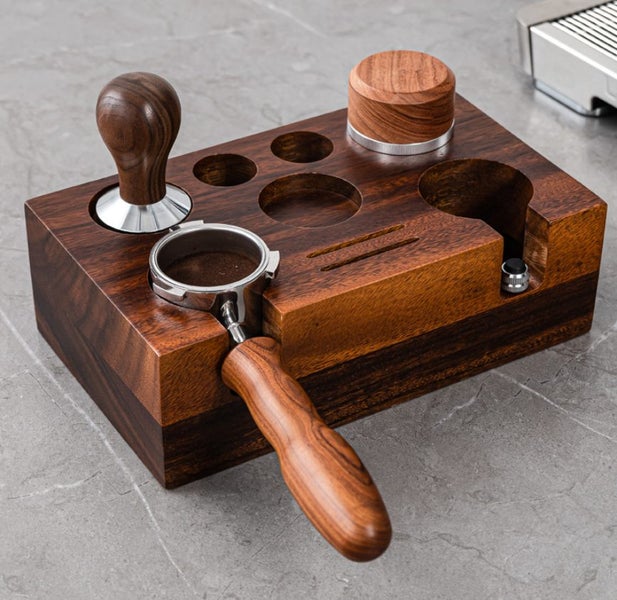 9 in 1 Walnut Espresso Tamping Station Coffee Tamper Holder Station for 51-54mm Carousel 10