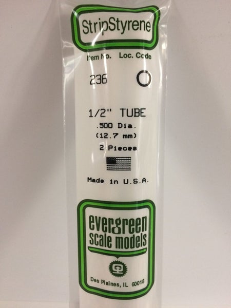 Evergreen 236 12.7mm (.500") Tubing Polystyrene (2 pieces) Carousel 1