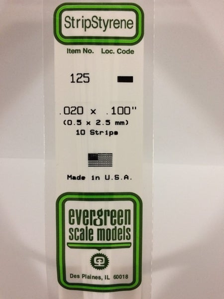 Evergreen 125 .020" X .100" Strip Polystyrene (10 strips) Carousel 1