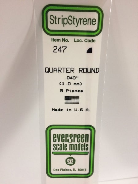 Evergreen 247 1.0mm (.040") Quarter Round Polystyrene (5 pieces) Carousel 1