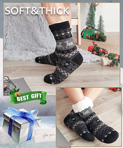 3 Pairs Mens Slipper Fuzzy Socks Winter Super Warm Soft Socks with Grippers Carousel 8