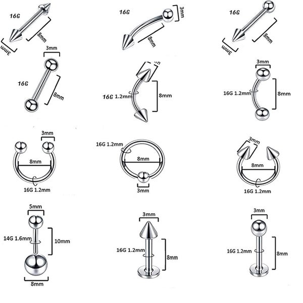 Body Piercing Tool Kit Ear Nose Navel Nipple Needles Set63003667095043112