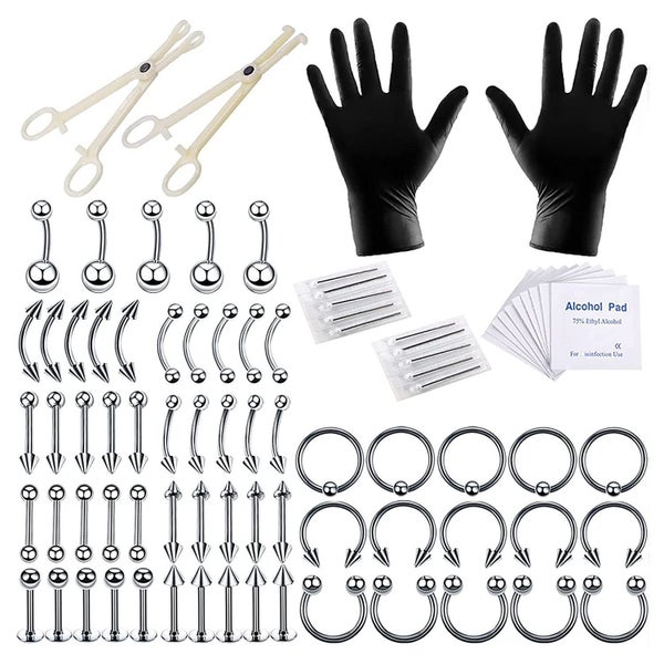 Body Piercing Tool Kit Ear Nose Navel Nipple Needles Set Carousel 1