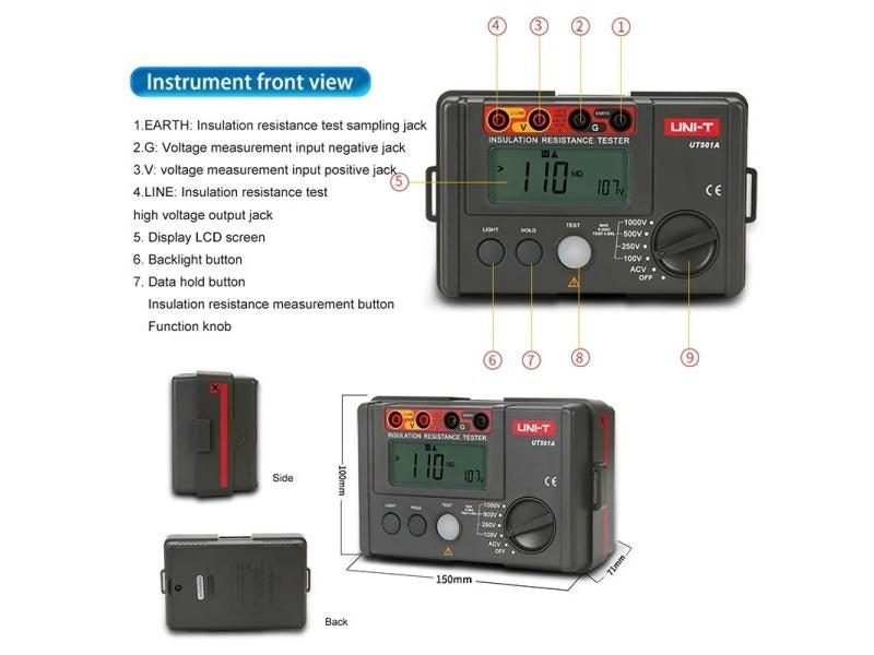 UNI-T UT501A Insulation Resistance Tester 1000V Megohmmeter 5GO Ohm Meter Carousel 1