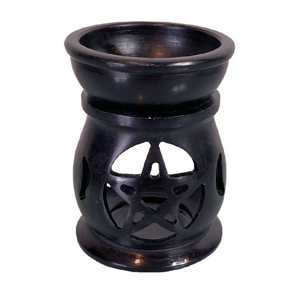 Triple Moon Pentacle Soapstone Oil Burner Black Carousel 1