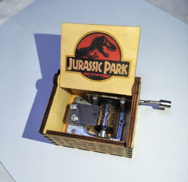 Jurassic Park Black Music Box Hand Crank Carved Wooden Musical Box Carousel 1