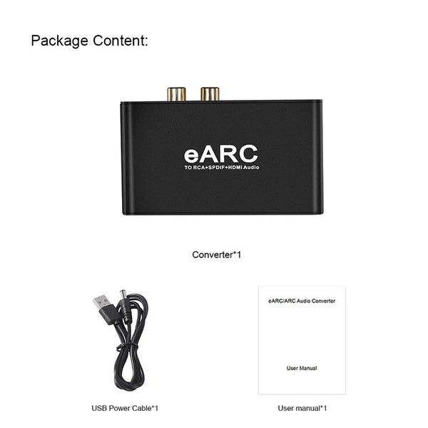 HDMI eARC ARC to RCA Audio Extractor Converter for DTS Dolby Atoms LPCM Fiber Carousel 16