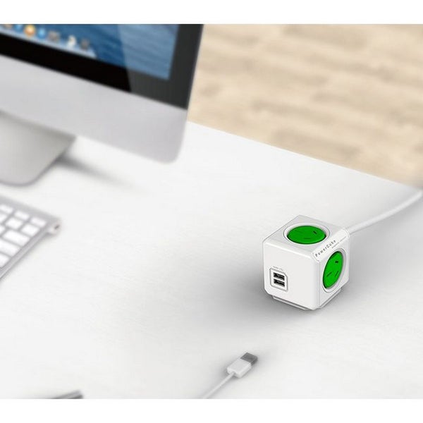 4 Way Surge Protector With USB Green Powercube Carousel 2