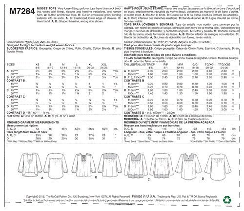 McCalls Pattern 7284 Misses' Tops LRG-XLG-XXL Carousel 2