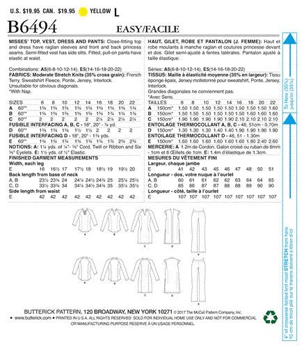Butterick Pattern 6494 Misses' Knit Raglan Sleeve Tops and Dress Vest Carousel 2