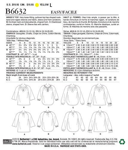Butterick Pattern 6632 Misses' Top 6-8-10-12-14 Carousel 2