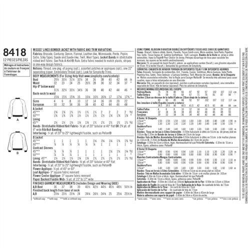 Simplicity Pattern 8418 Women's Lined Bomber Jacket with Fabric & Trim Carousel 2